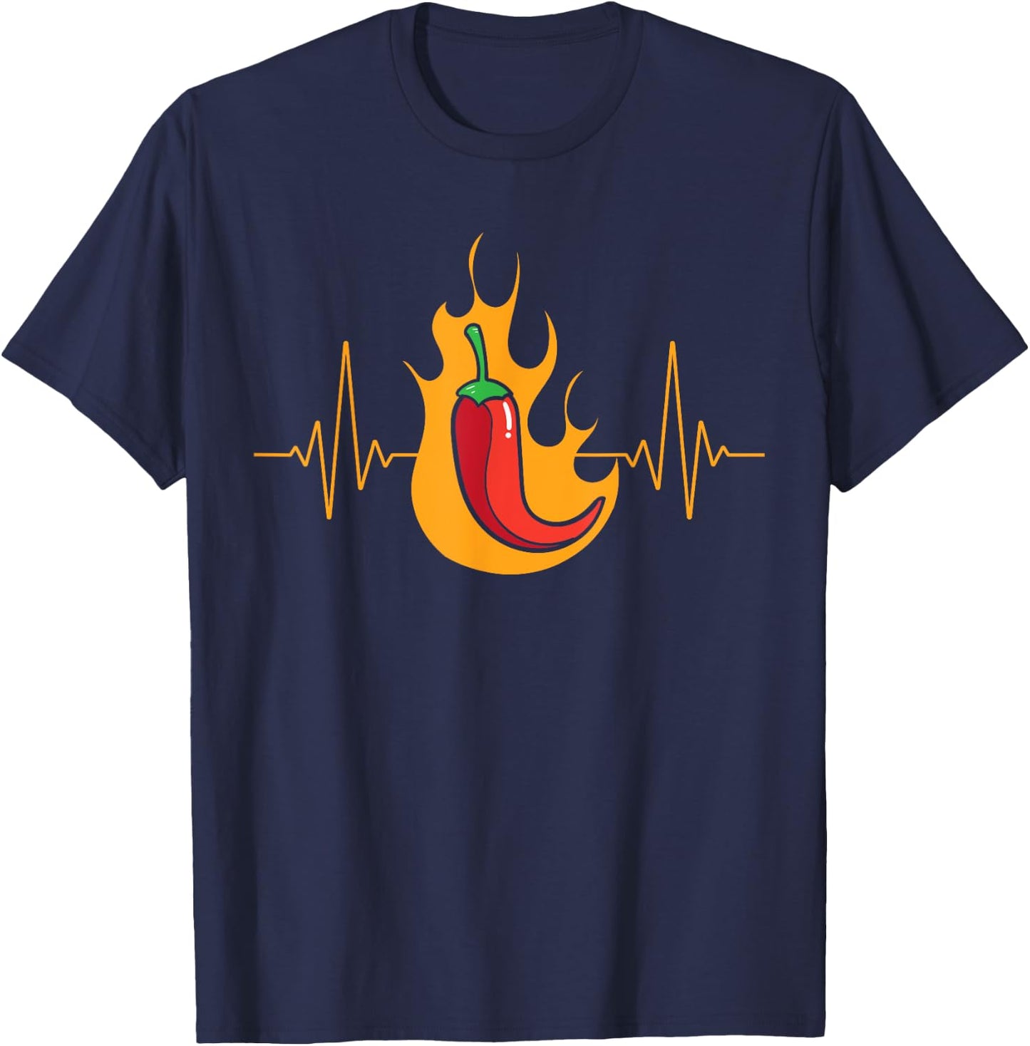 Chili Heartbeat Pepper Hot Spicy Food T-Shirt - T-Shirt | Navy