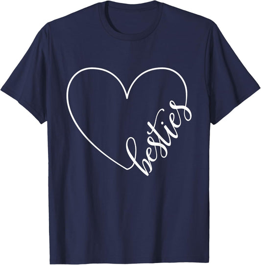 Besties BFF Best Friends Heart Friendship Cute Matching T-Shirt - T-Shirt | Navy