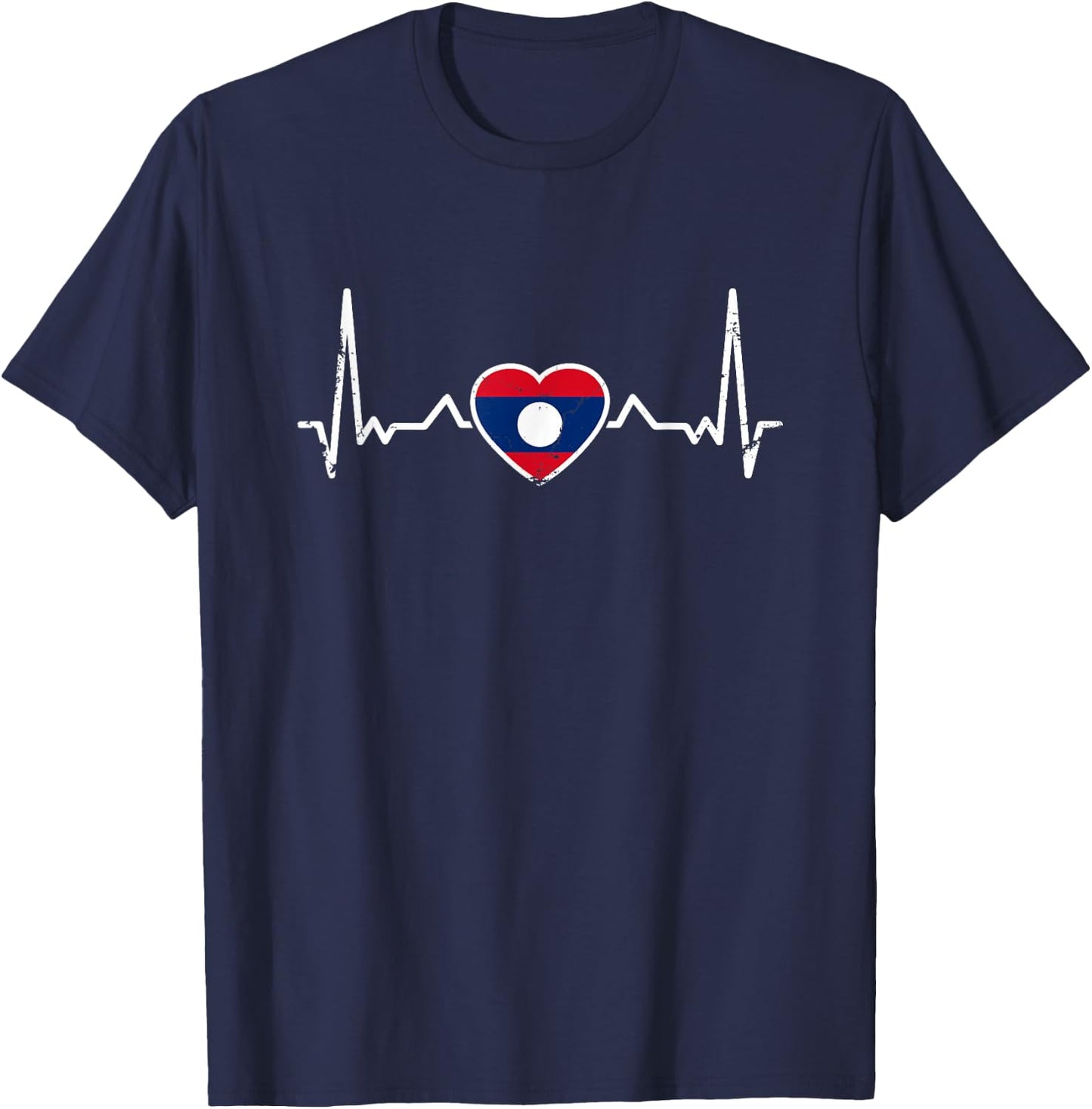 Laos Vintage Heartbeat Lao Flag Laotian T-Shirt - T-Shirt | Navy