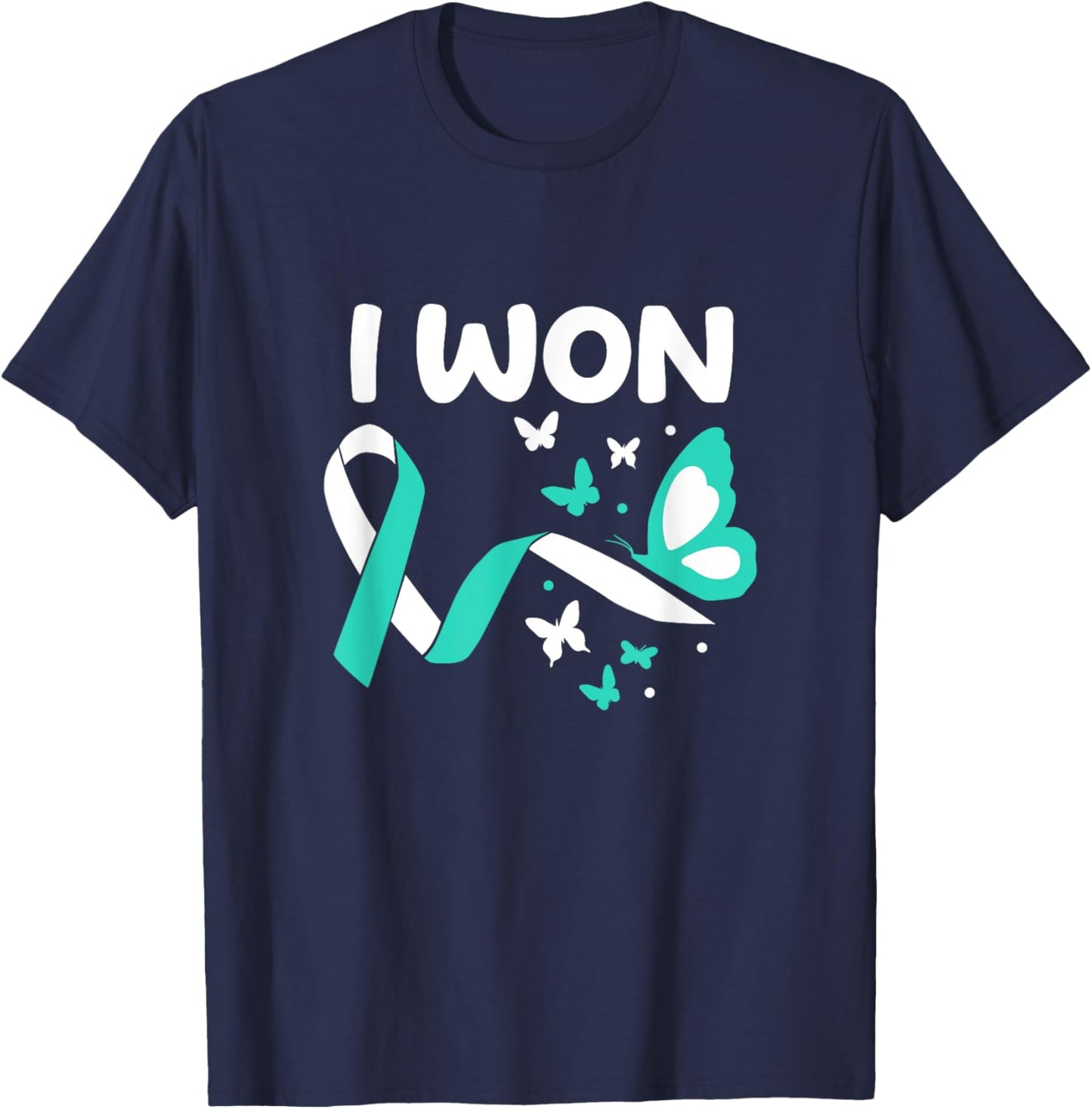 I Won! Cervical Cancer survivor. Butterflies version T-Shirt - T-Shirt | Navy