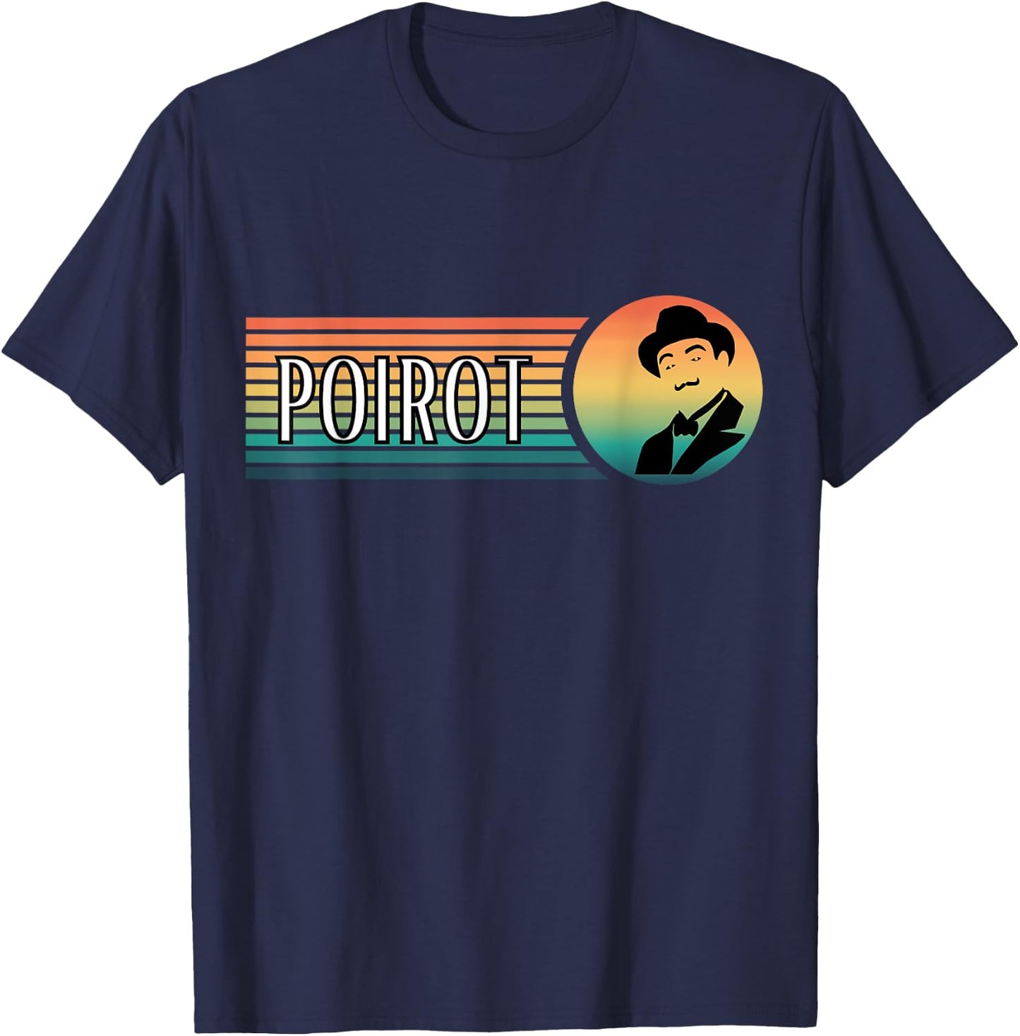 Reading Books Art Poirot Name with Hat Mustache Vintage Black T-Shirt - T-Shirt | Navy
