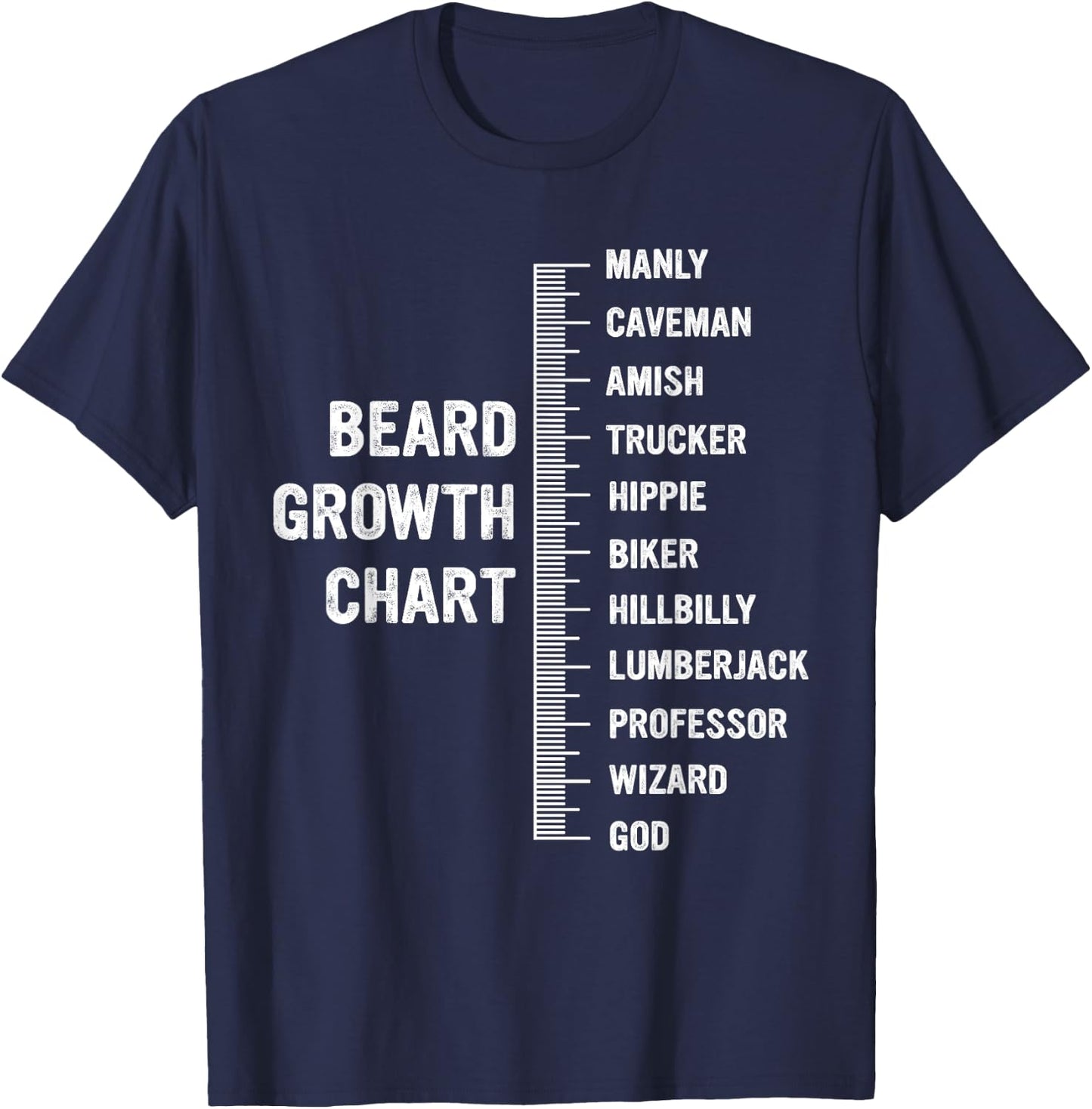 Beard Growth Chart Manly Funny Beard Measurement T-Shirt - T-Shirt | Navy