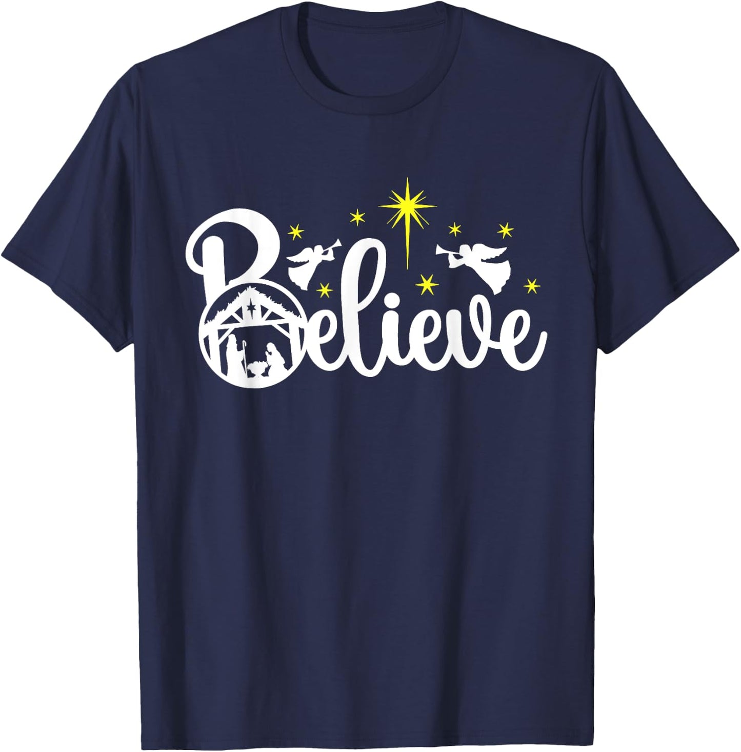 Christian Christmas Believe Jesus Nativity Scene XMAS Faith T-Shirt - T-Shirt | Navy