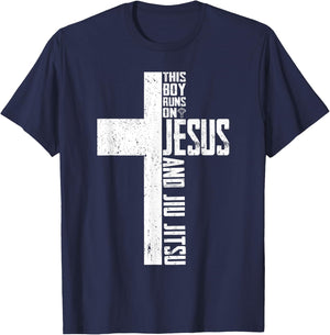 This Boy Runs On Jesus And Jiu Jitsu Christian T-Shirt - T-Shirt | Navy
