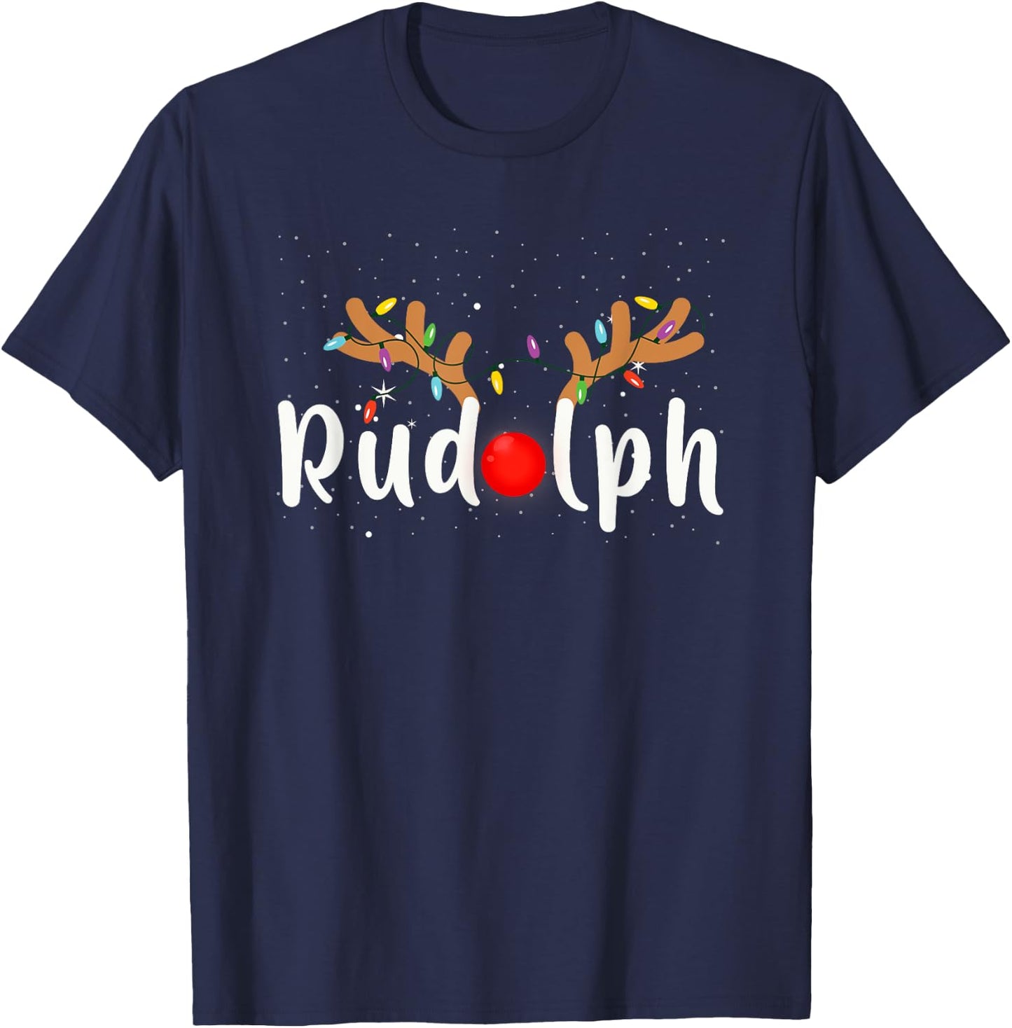 Rudolph Red Nose Funny Kids Reindeer Christmas Lights Pajama T-Shirt - T-Shirt | Navy