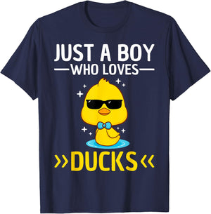 Just A Boy Who Loves Ducks Boys Kids Funny Duck Lover Duck T-Shirt - T-Shirt | Navy