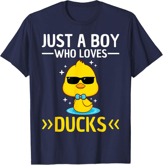 Just A Boy Who Loves Ducks Boys Kids Funny Duck Lover Duck T-Shirt - T-Shirt | Navy