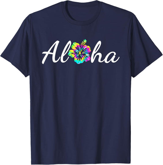 Aloha Hawaii Beach Hawaiian Island Tie Dye Surfboard Surf Women Girls Kids T-Shirt - T-Shirt | Navy