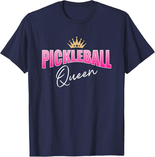 Pickleball Queen Pink White With Gold Crown T-Shirt - T-Shirt | Navy