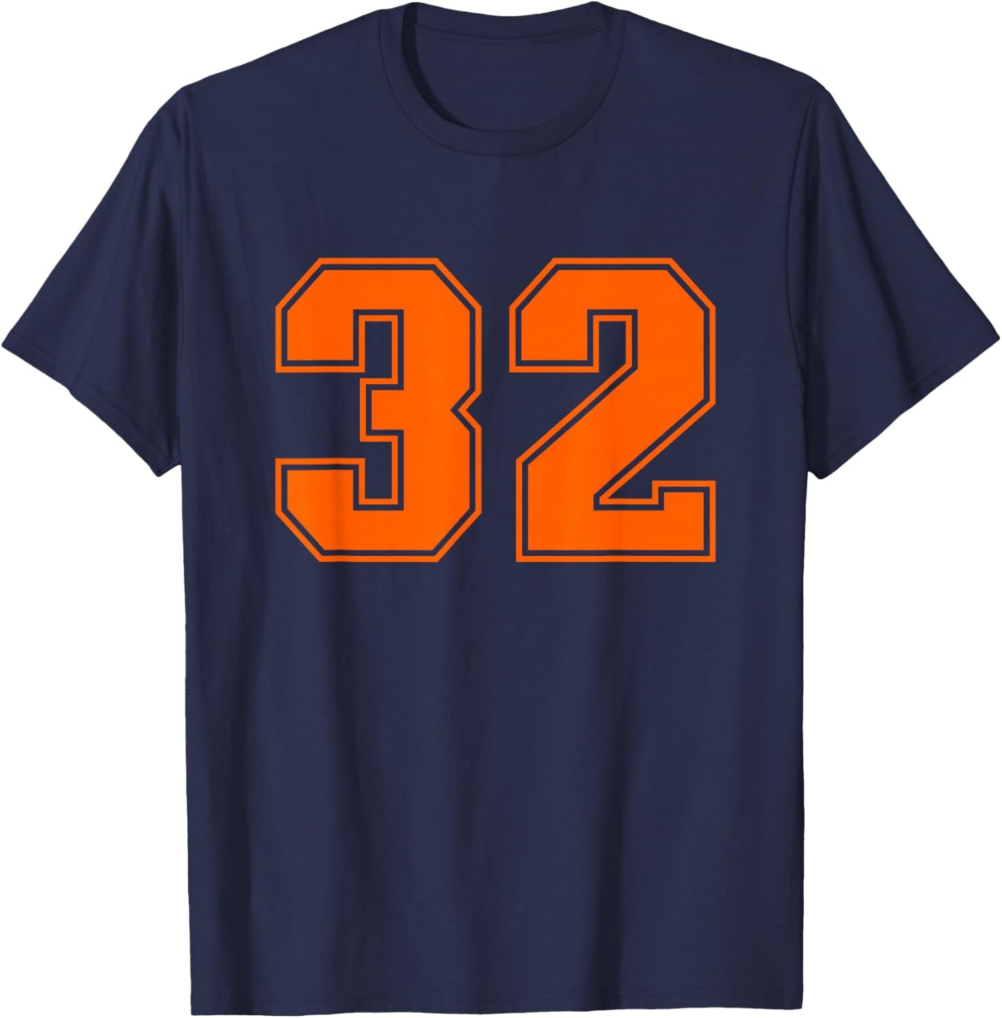 Number #32 Orange Uni Number T-Shirt - T-Shirt | Navy