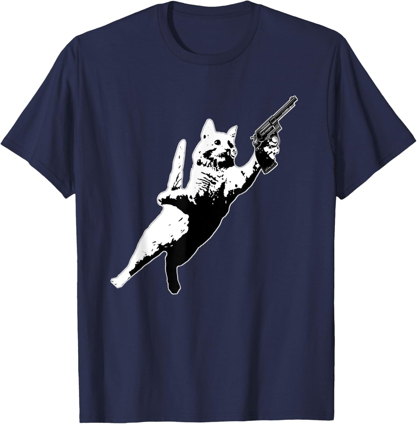 Kitty Cat Gun Jumping Funny Cat Pet Lovers Women T-Shirt - T-Shirt | Navy