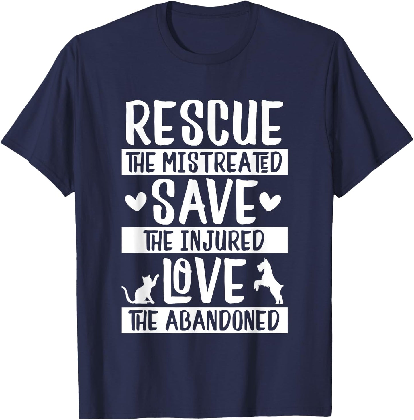 Rescue Save Love Pet Animal Rescue Gifts for Dog & Cat Lover Men Women Kids T-Shirt - T-Shirt | Navy