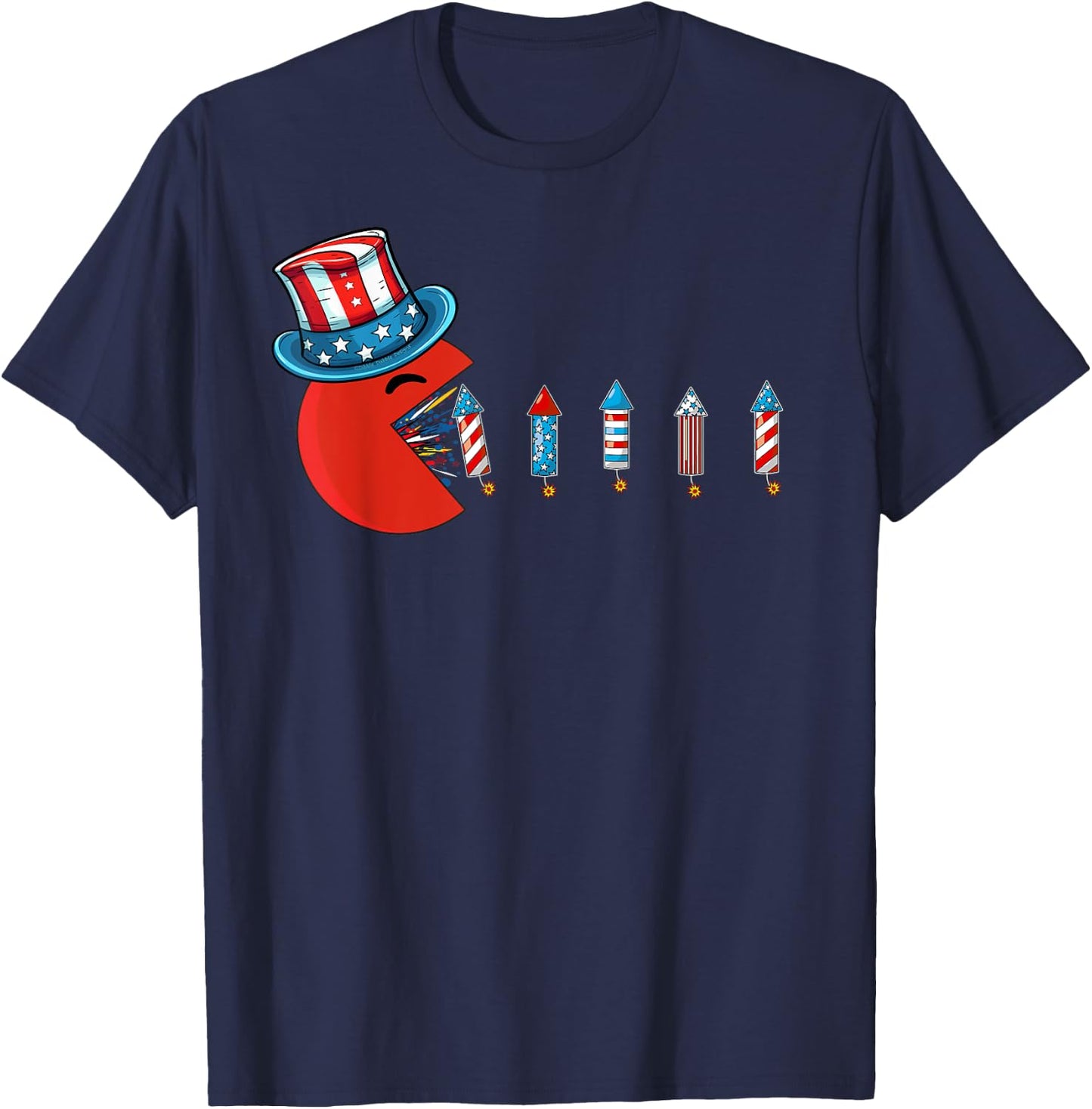 Patriotic Hat Eating Firecrackers USA Flag Funny 4th of July T-Shirt - T-Shirt | Navy