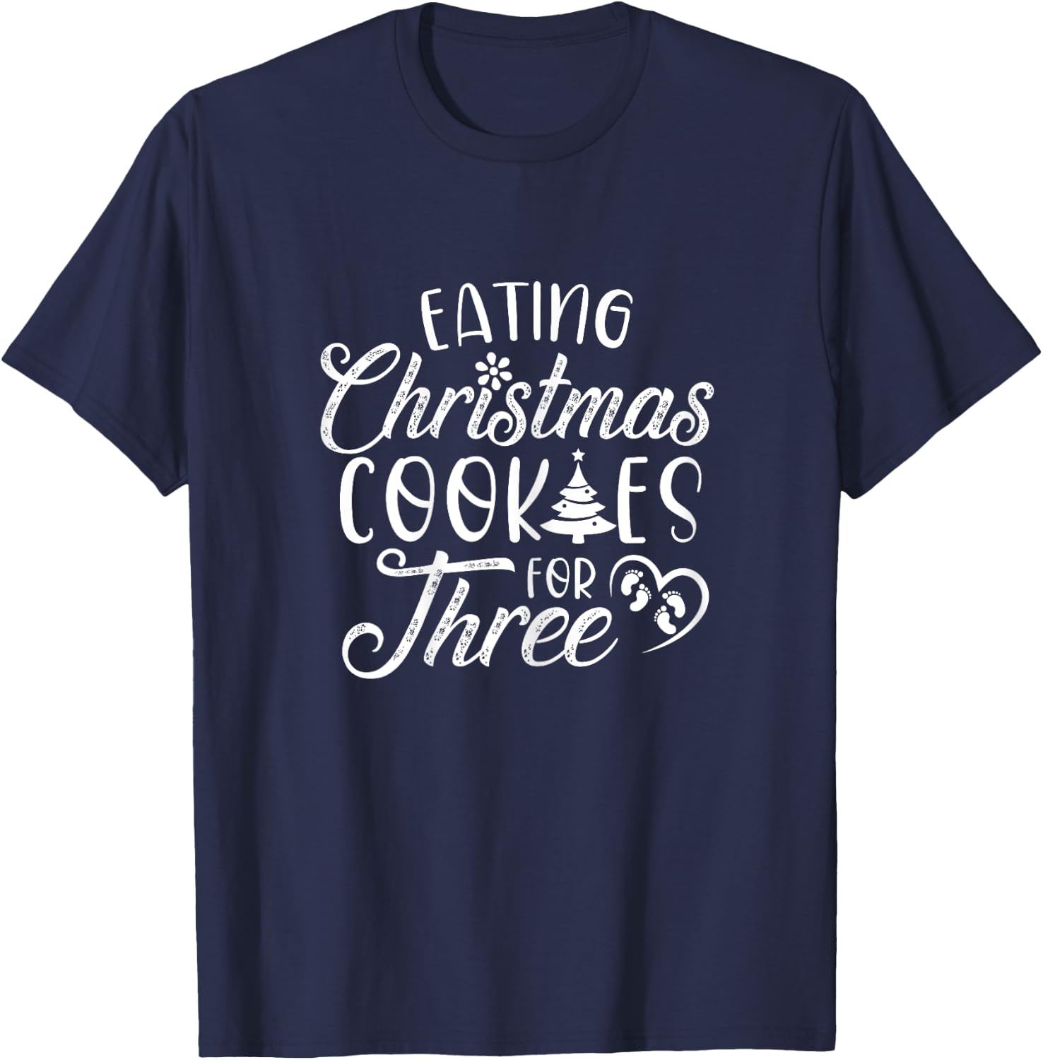 Christmas Pregnancy Twins Cute Xmas Eating Cookies For Three T-Shirt - T-Shirt | Navy