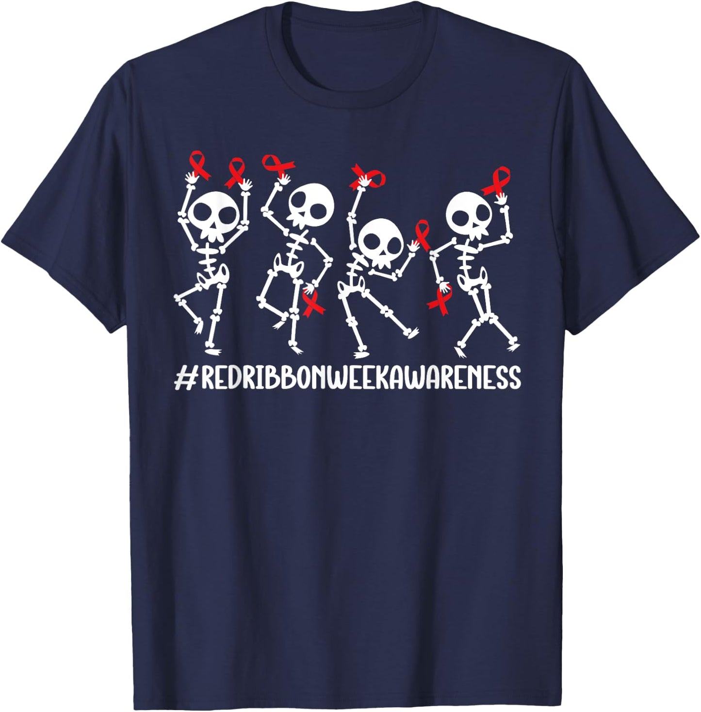 Red Ribbon week Awareness Skeleton Halloween Women Men Kids T-Shirt - T-Shirt | Navy