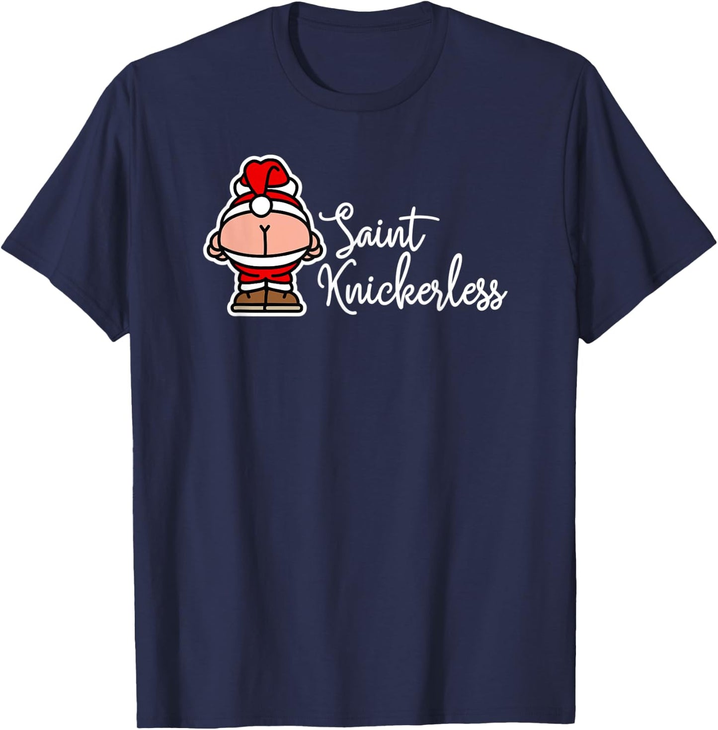 St. Knickerless funny mooning Santa Claus Christmas puns T-Shirt - T-Shirt | Navy