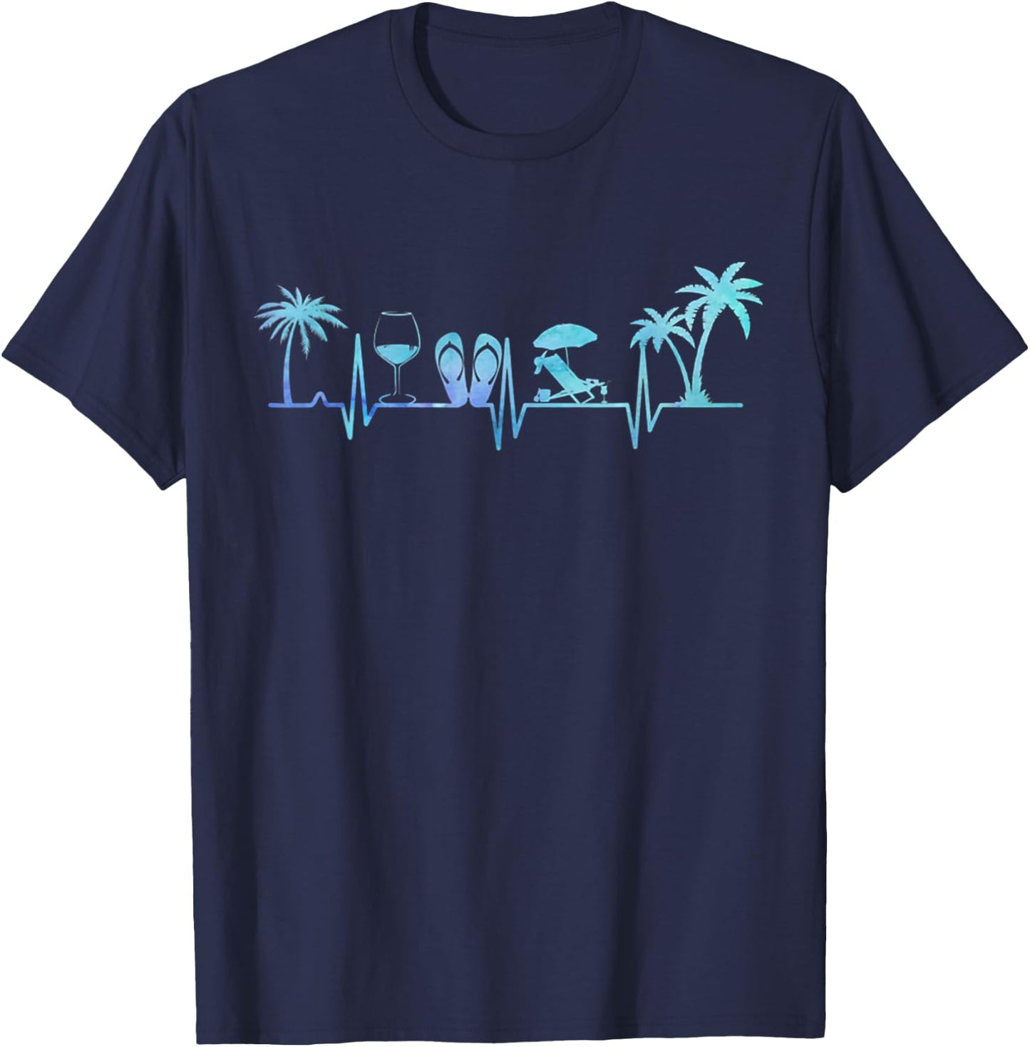 Heartbeat Palm Tree Wine Glass Flipp Flop Summer Lover Men Women T-Shirt - T-Shirt | Navy