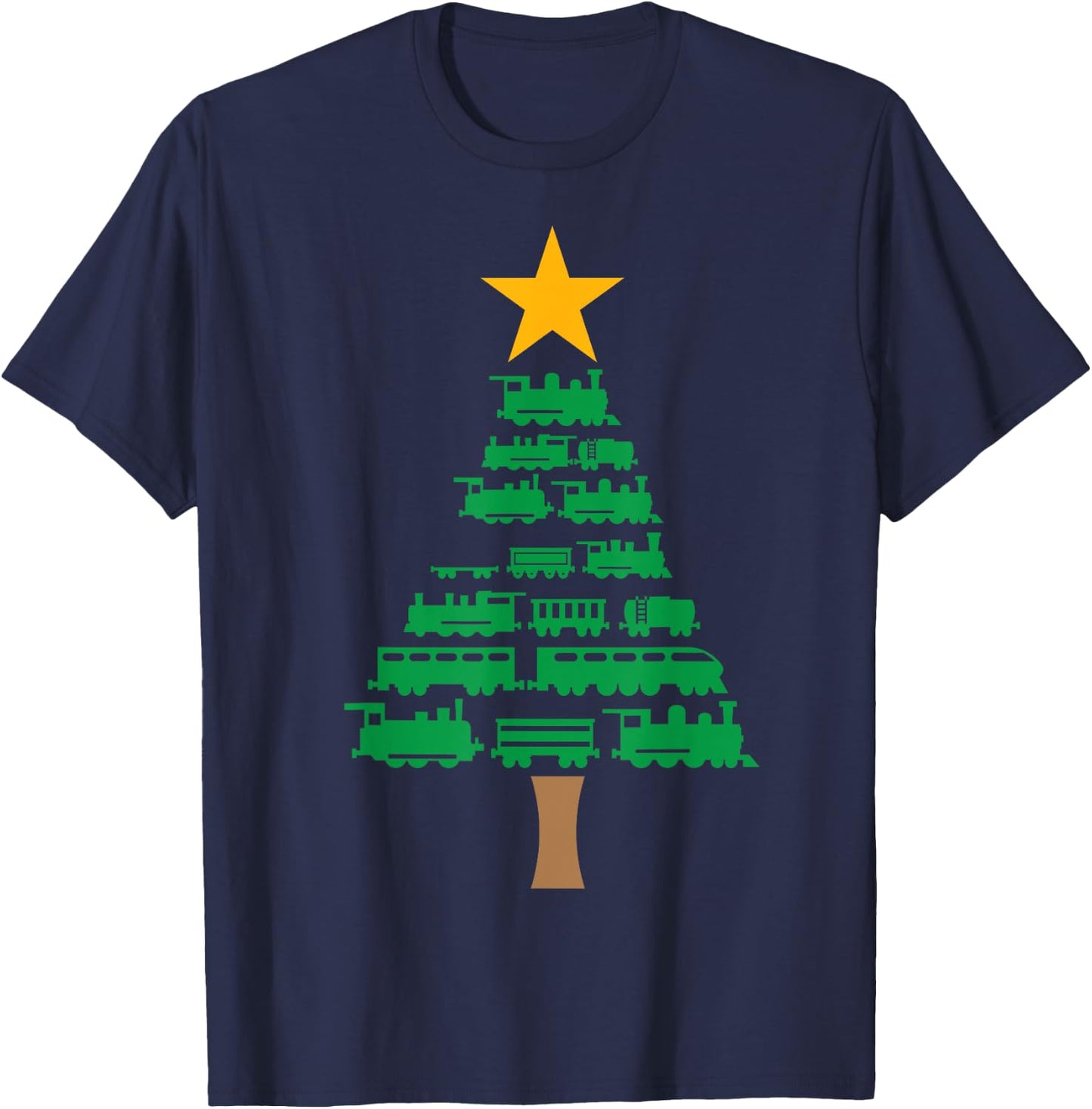 Xmas Boys Kids Christmas Tree Out Of Trains Christmas T-Shirt - T-Shirt | Navy