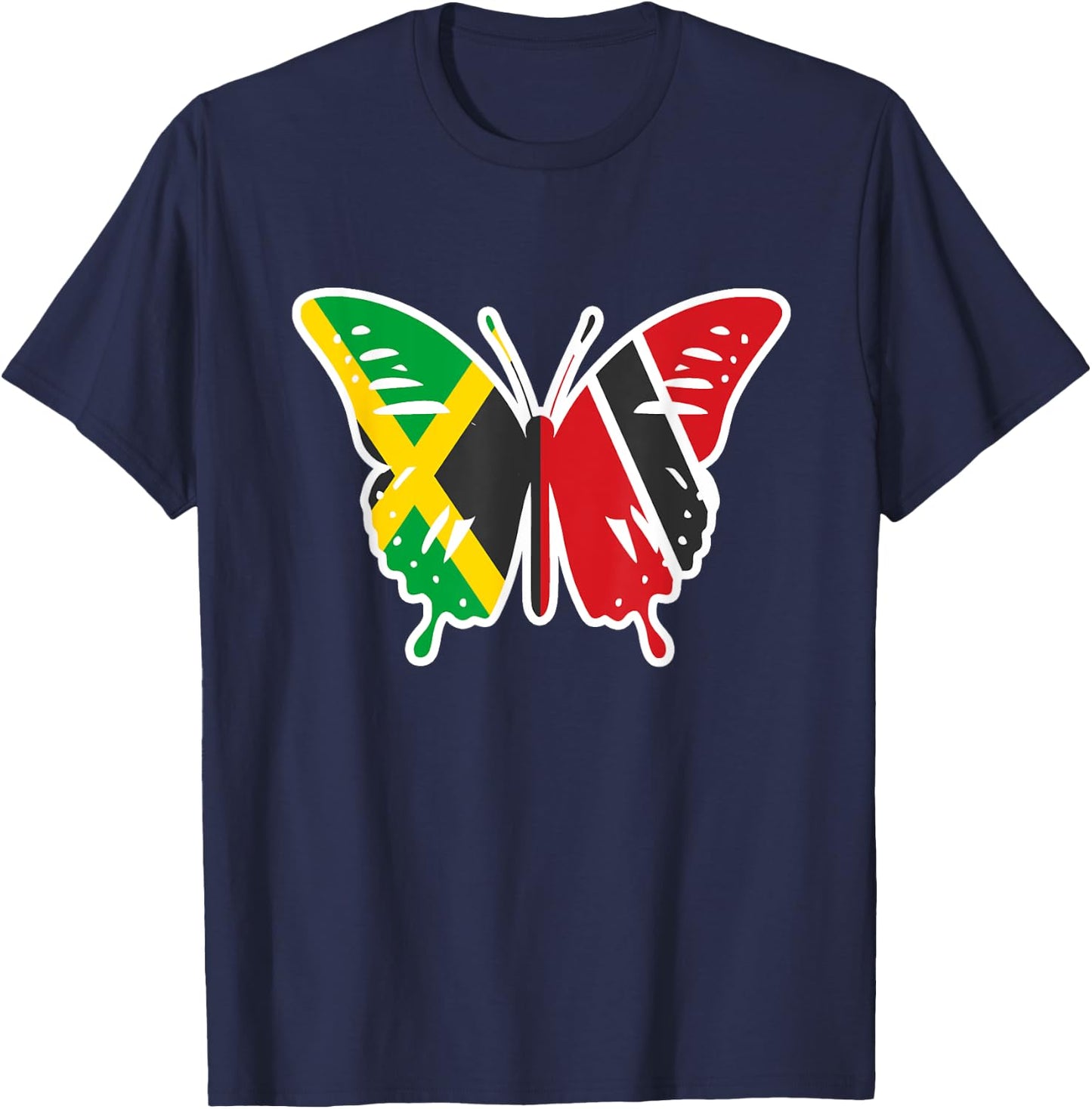 Half Jamaican Trinidadian Jamaica Flag Trinidad Butterfly T-Shirt - T-Shirt | Navy