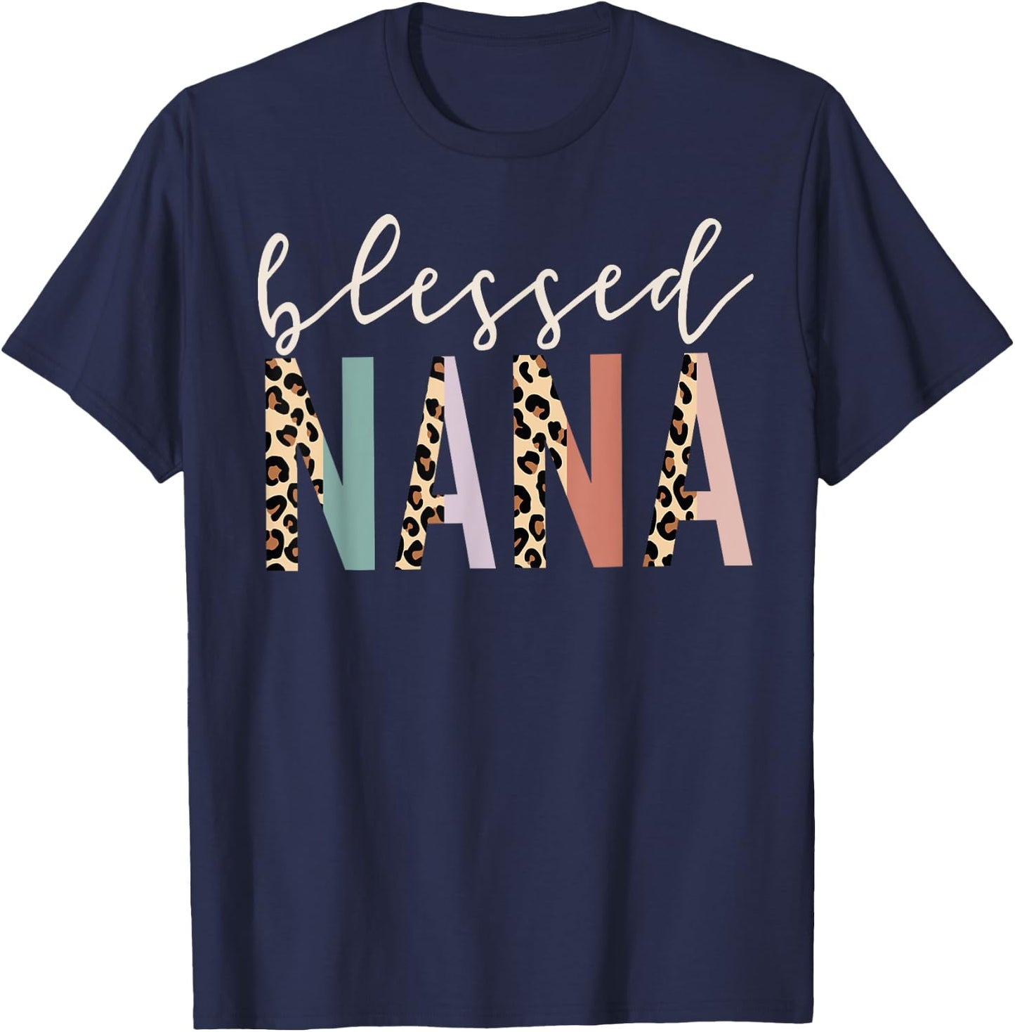 Blessed Nana Cute Leopard Print T-Shirt - T-Shirt | Navy