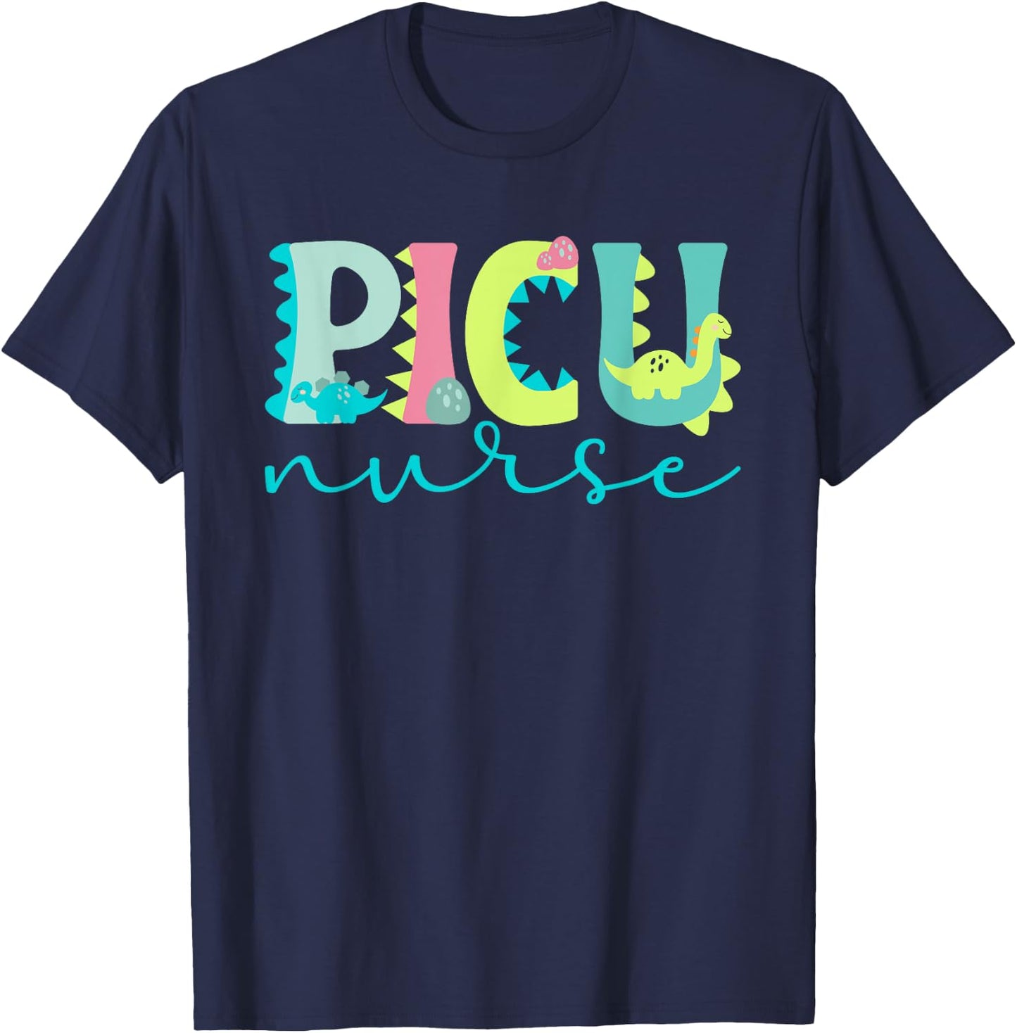 PICU Nursing For Pediatric ICU Nurse Women's Black Modern Letter Print T-Shirt - T-Shirt | Navy