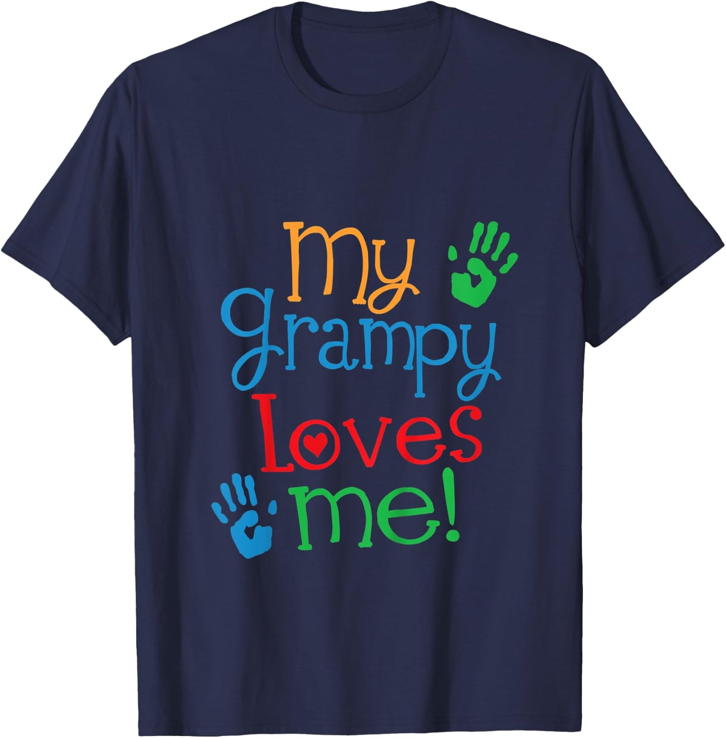 Kids My Grampy Loves Me Grandchild Handprints T-Shirt - T-Shirt | Navy