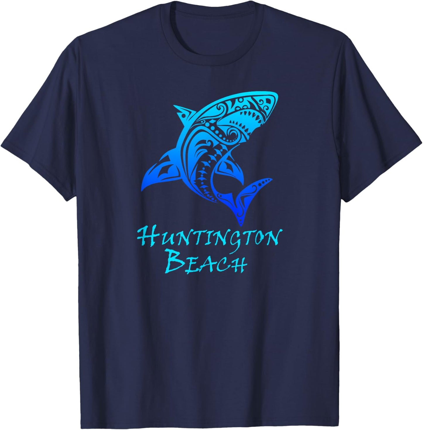 Huntington Beach, California Vintage Vacation Tribal Shark T-Shirt - T-Shirt | Navy