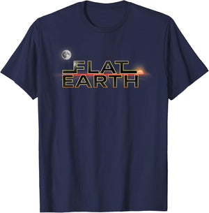 Flat Earth Sun Moon horizon at sunset firmament T-Shirt - T-Shirt | Navy