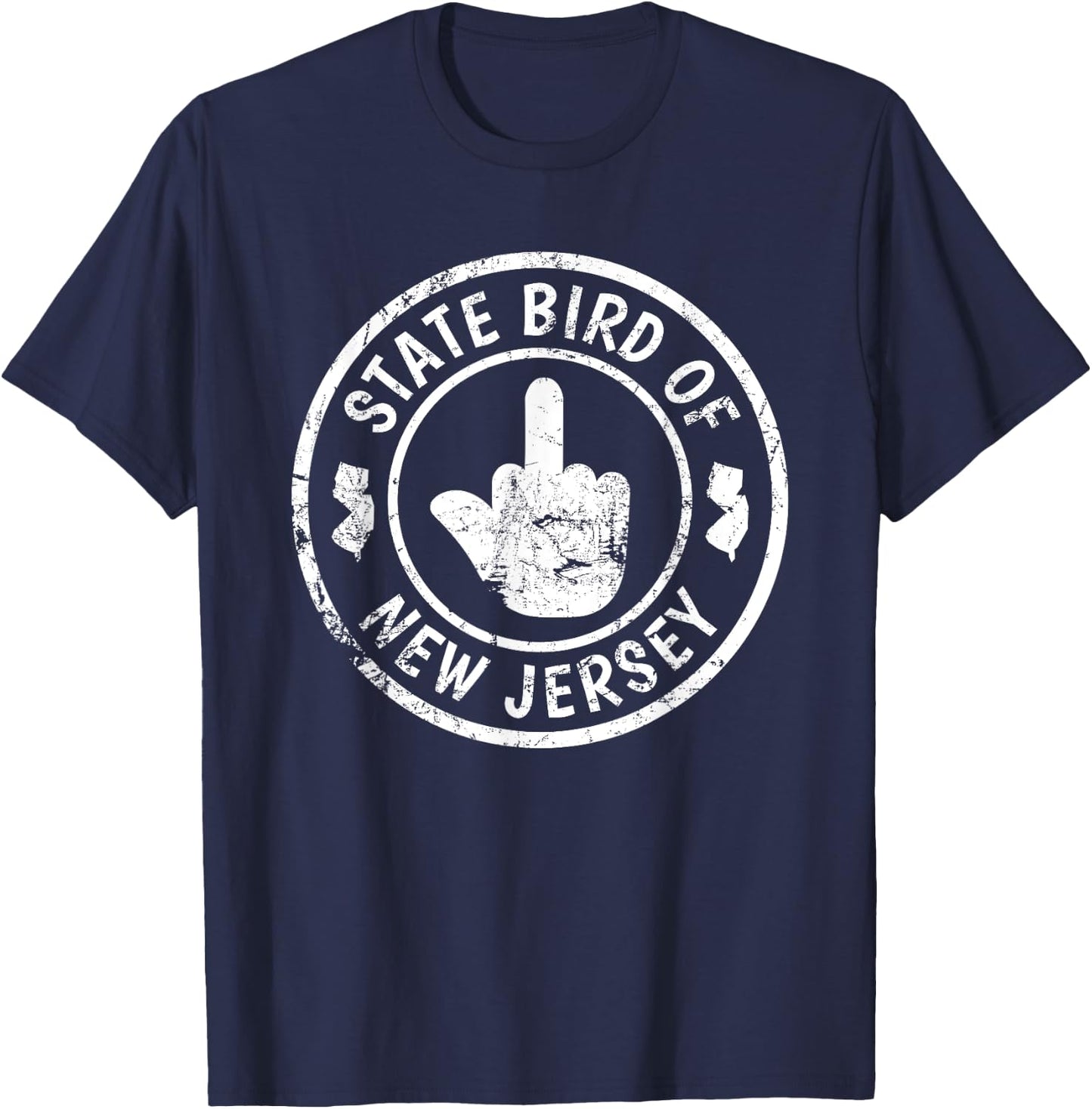 State Bird Of New Jersey Middle Finger Funny Distressed T-Shirt - T-Shirt | Navy