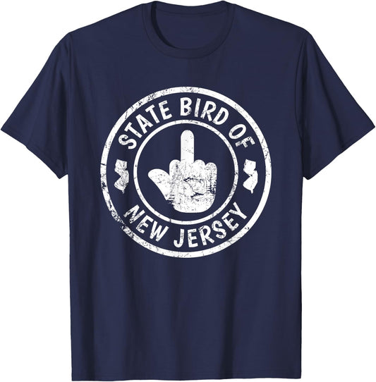 State Bird Of New Jersey Middle Finger Funny Distressed T-Shirt - T-Shirt | Navy