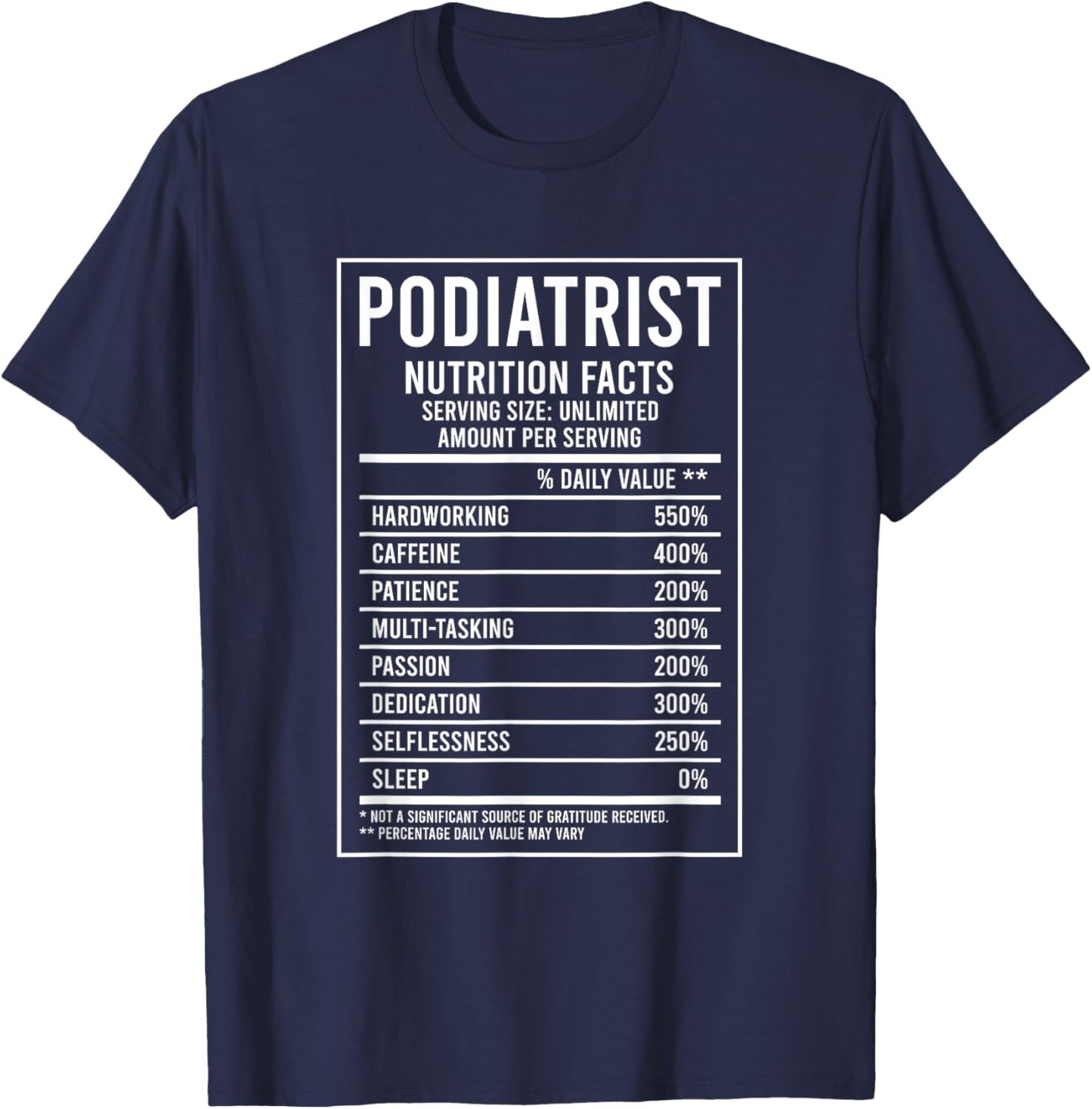 Podiatrist Nutrition Facts Podiatry Foot Doctor T-Shirt - T-Shirt | Navy