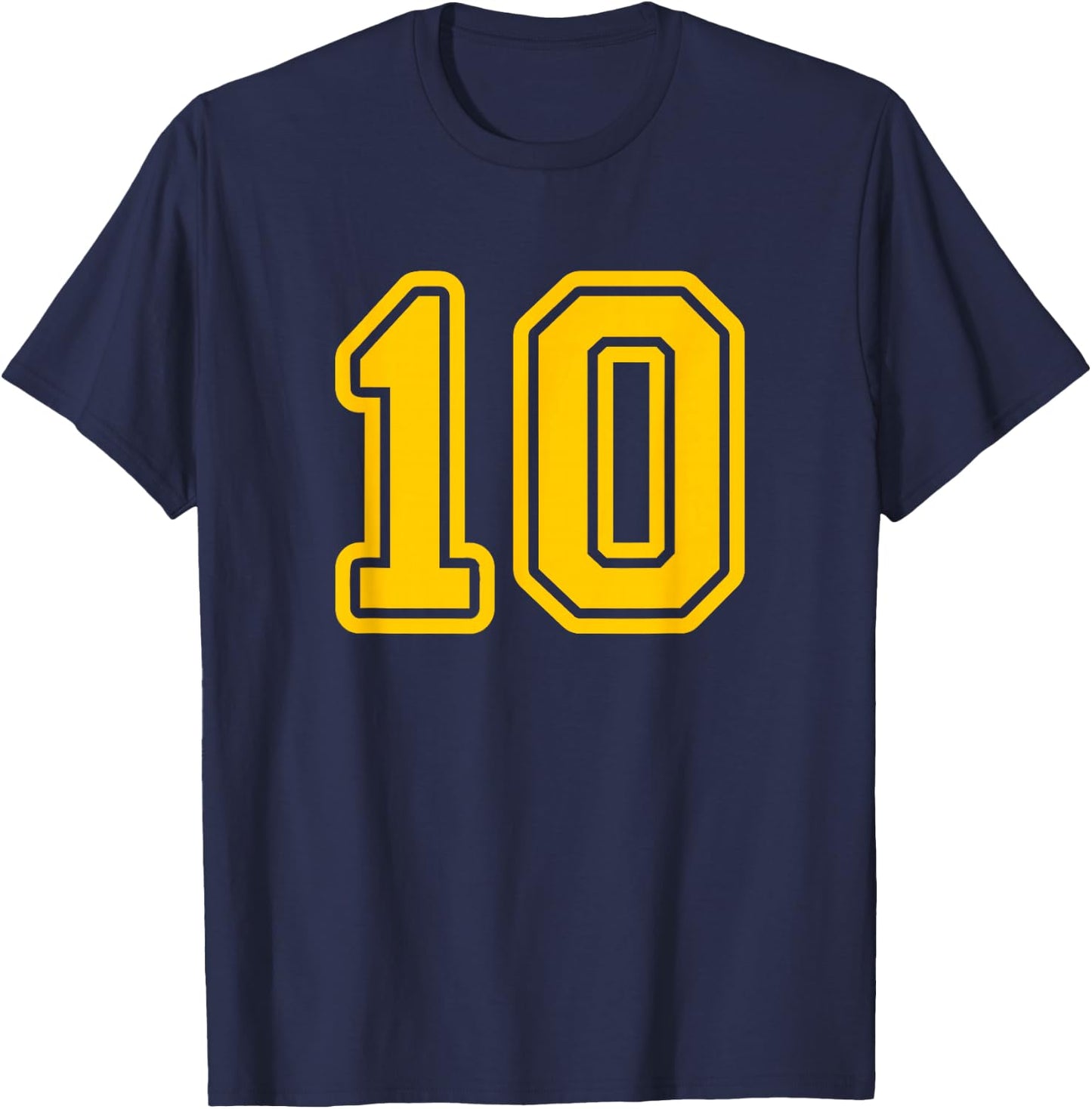Number #10 Yellow Sports Team Varsity Number 10 T-Shirt - T-Shirt | Navy