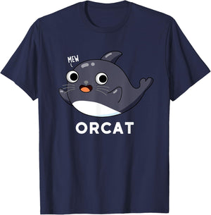 Orcat Funny Cat Whale Pun T-Shirt - T-Shirt | Navy
