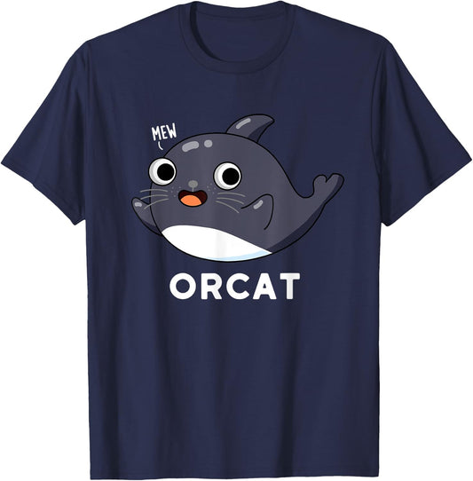 Orcat Funny Cat Whale Pun T-Shirt - T-Shirt | Navy