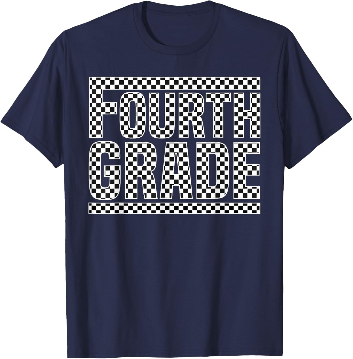 Checkered 4th Grade Back to School Boys Girls Kids Teacher T-Shirt - T-Shirt | Navy