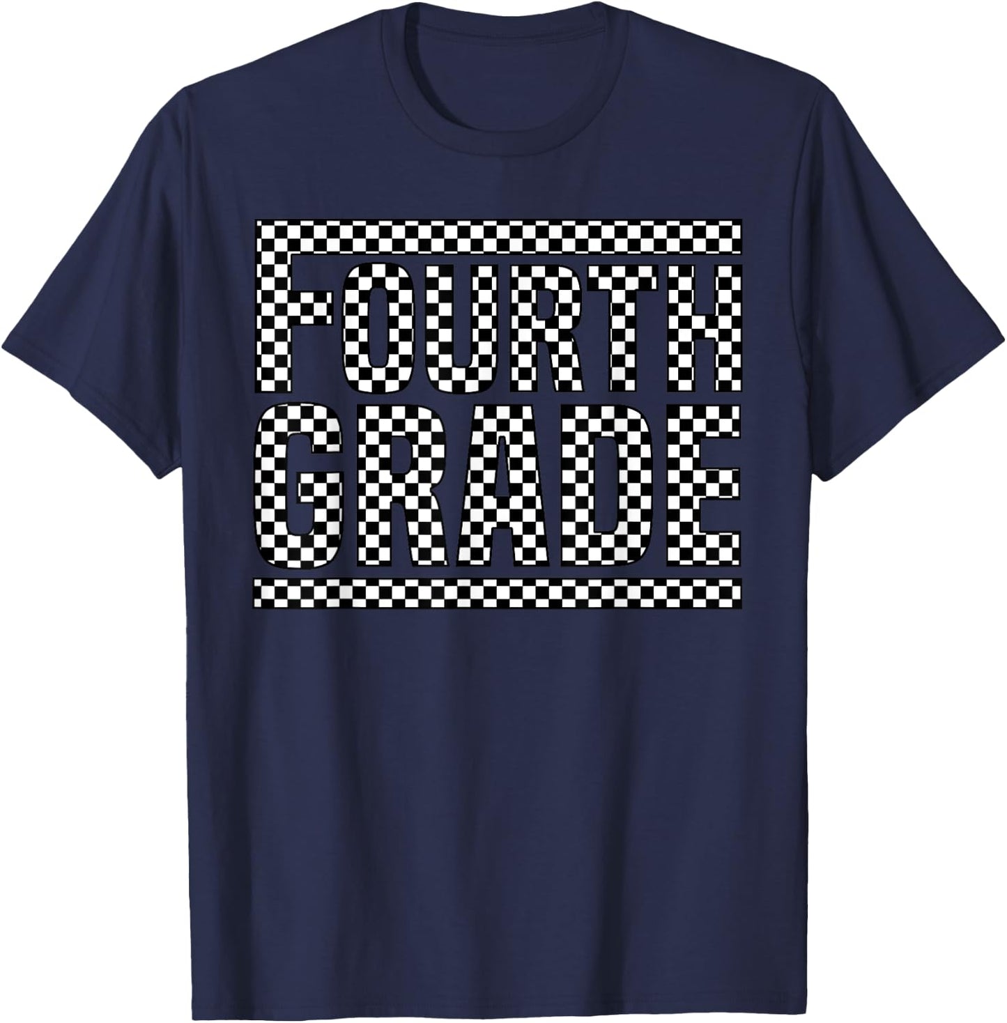 Checkered 4th Grade Back to School Boys Girls Kids Teacher T-Shirt - T-Shirt | Navy