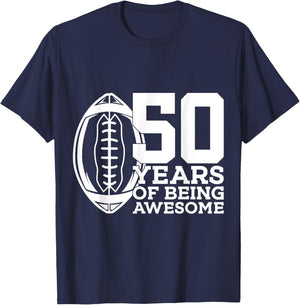 50 Years of Being Awesome Football 50th Birthday T-Shirt - T-Shirt | Navy