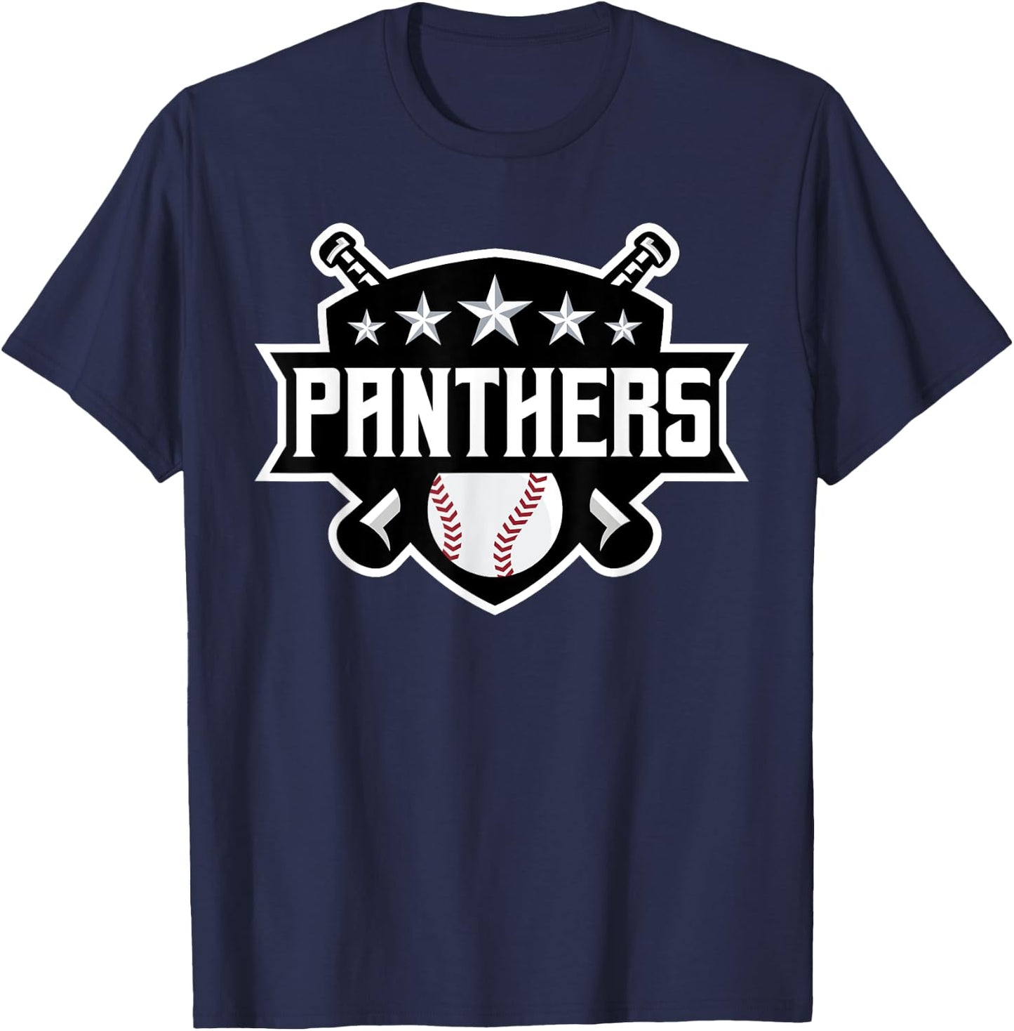 Panthers Baseball Sports Game Day Spirit Print Stars Mom Dad T-Shirt - T-Shirt | Navy