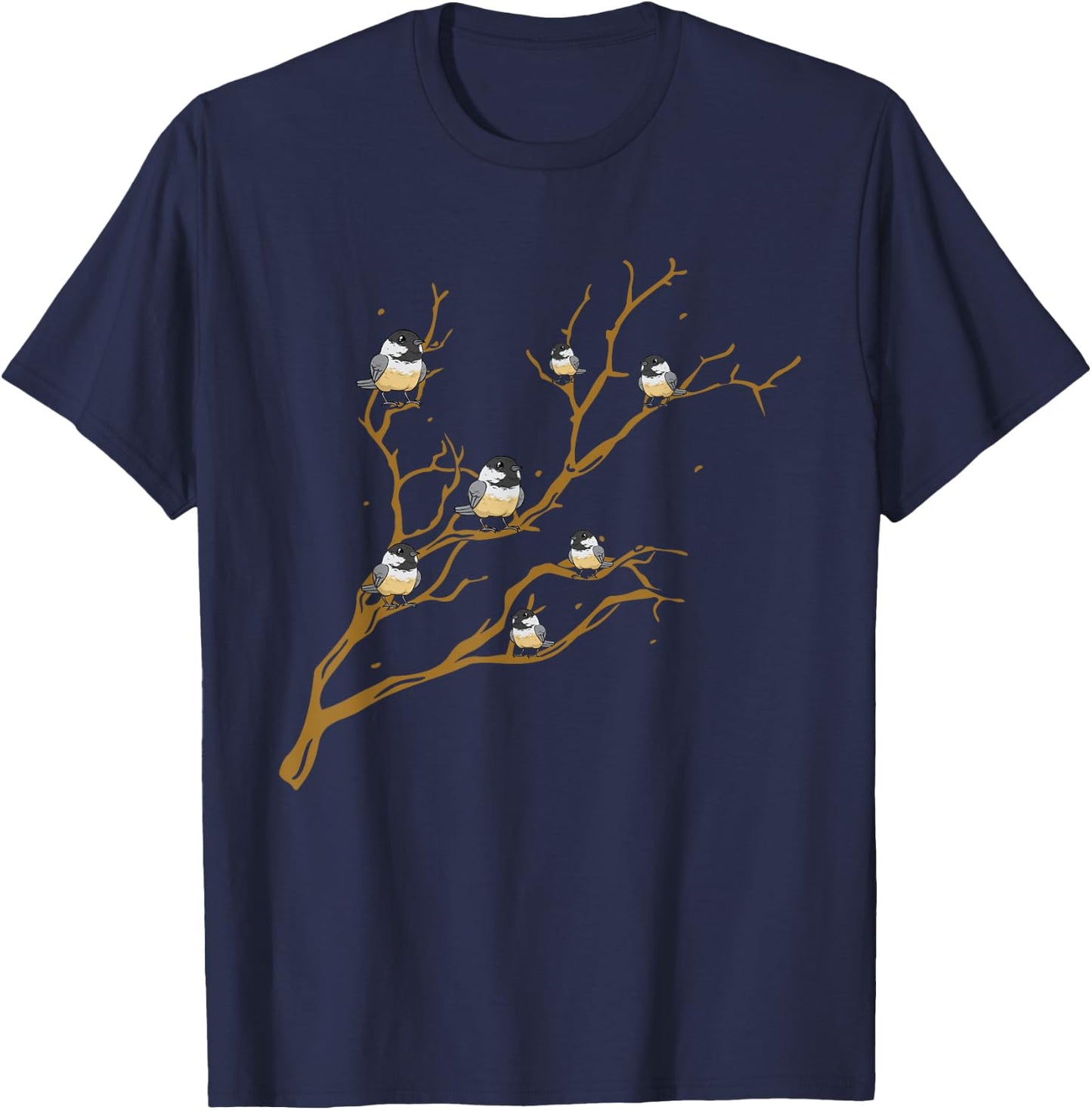 Chickadees On Branch Bird Birding T-Shirt - T-Shirt | Navy