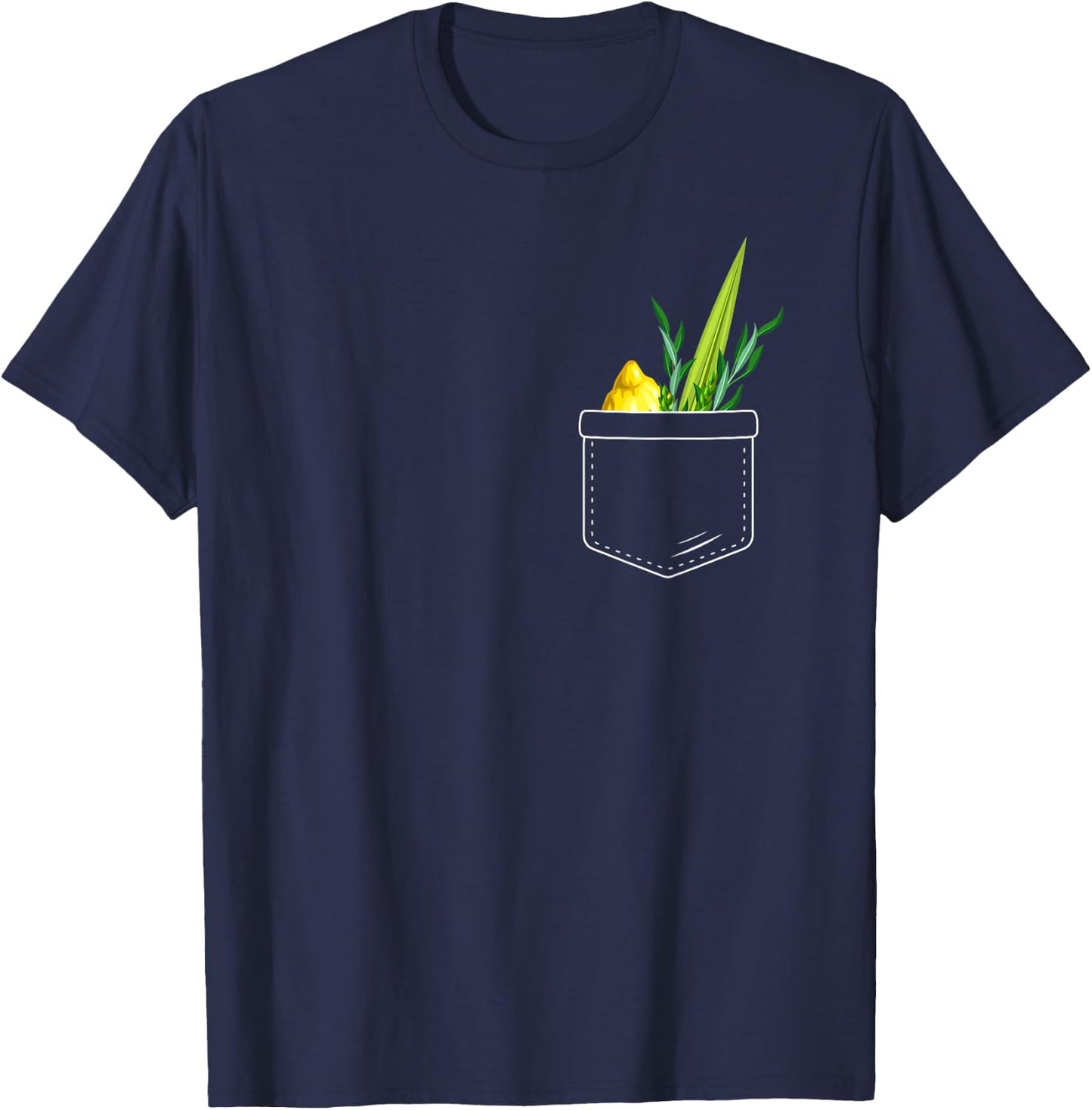 Four Species Feast Of Tabernacles Holiday Sukkot 2024 Pocket T-Shirt - T-Shirt | Navy