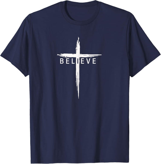 Believe Christian Cross Jesus Christ Christians Men Women T-Shirt - T-Shirt | Navy