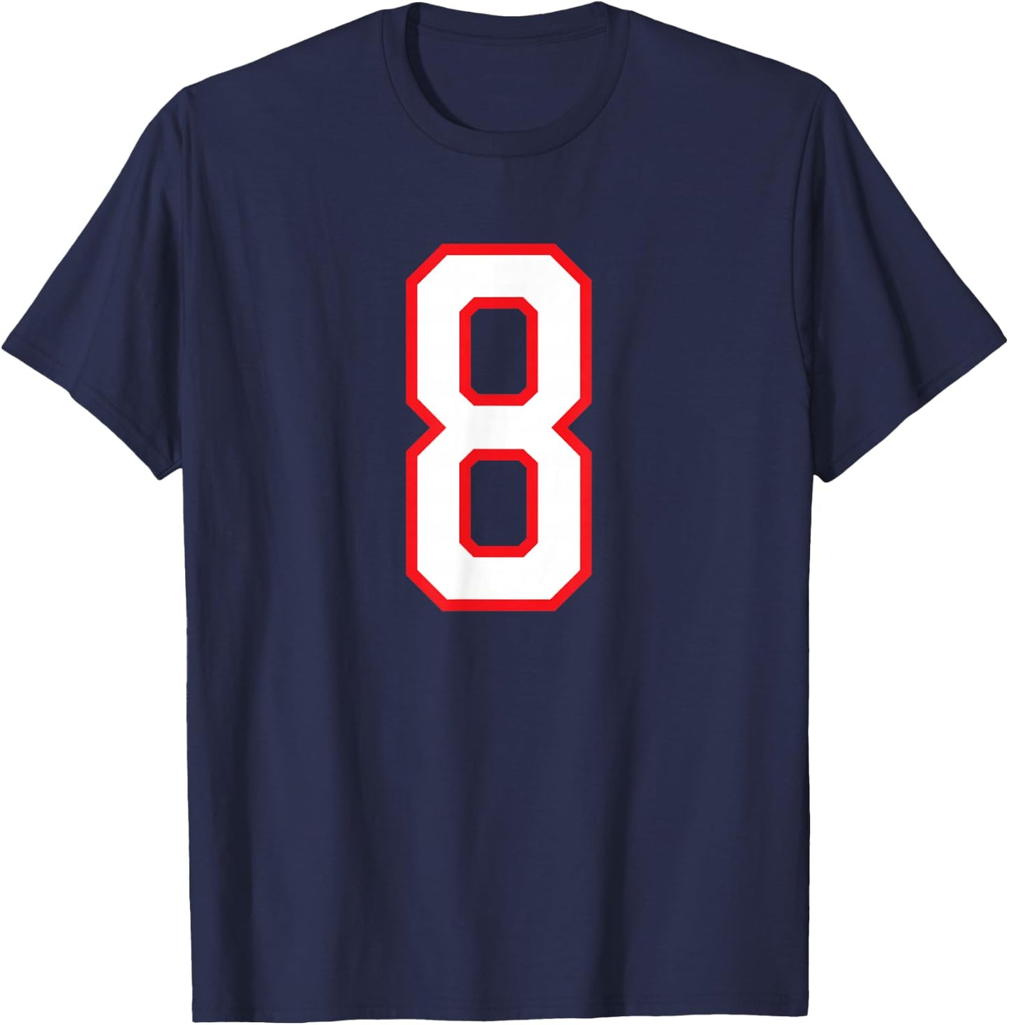 Number #8 Sport White Red Uni Number T-Shirt - T-Shirt | Navy
