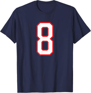 Number #8 Sport White Red Uni Number T-Shirt - T-Shirt | Navy