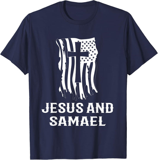 Jesus and Saint Samael the Archangel Catholic Prayer Design T-Shirt - T-Shirt | Navy