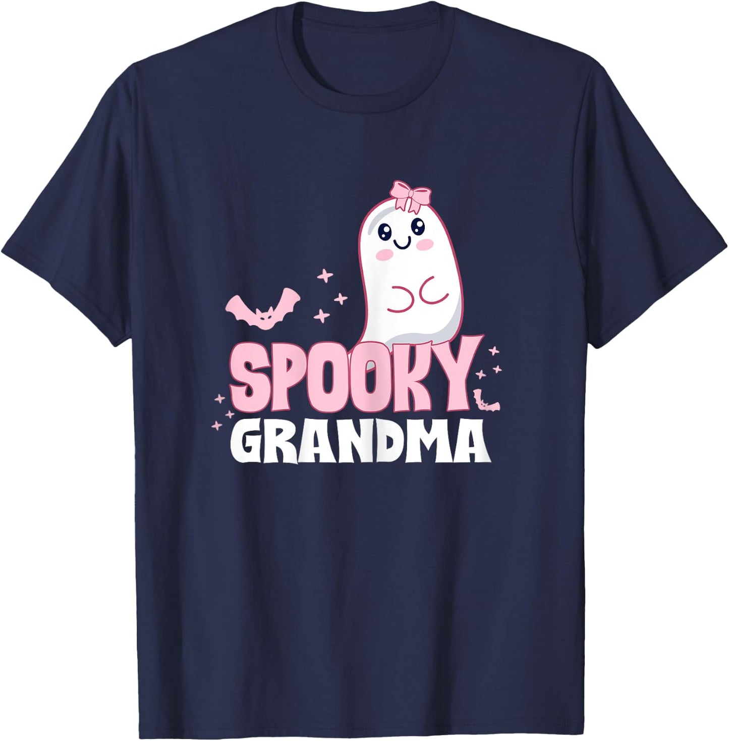 Spooky Grandma Family Cute Pink White Ghost Boo Halloween T-Shirt - T-Shirt | Navy