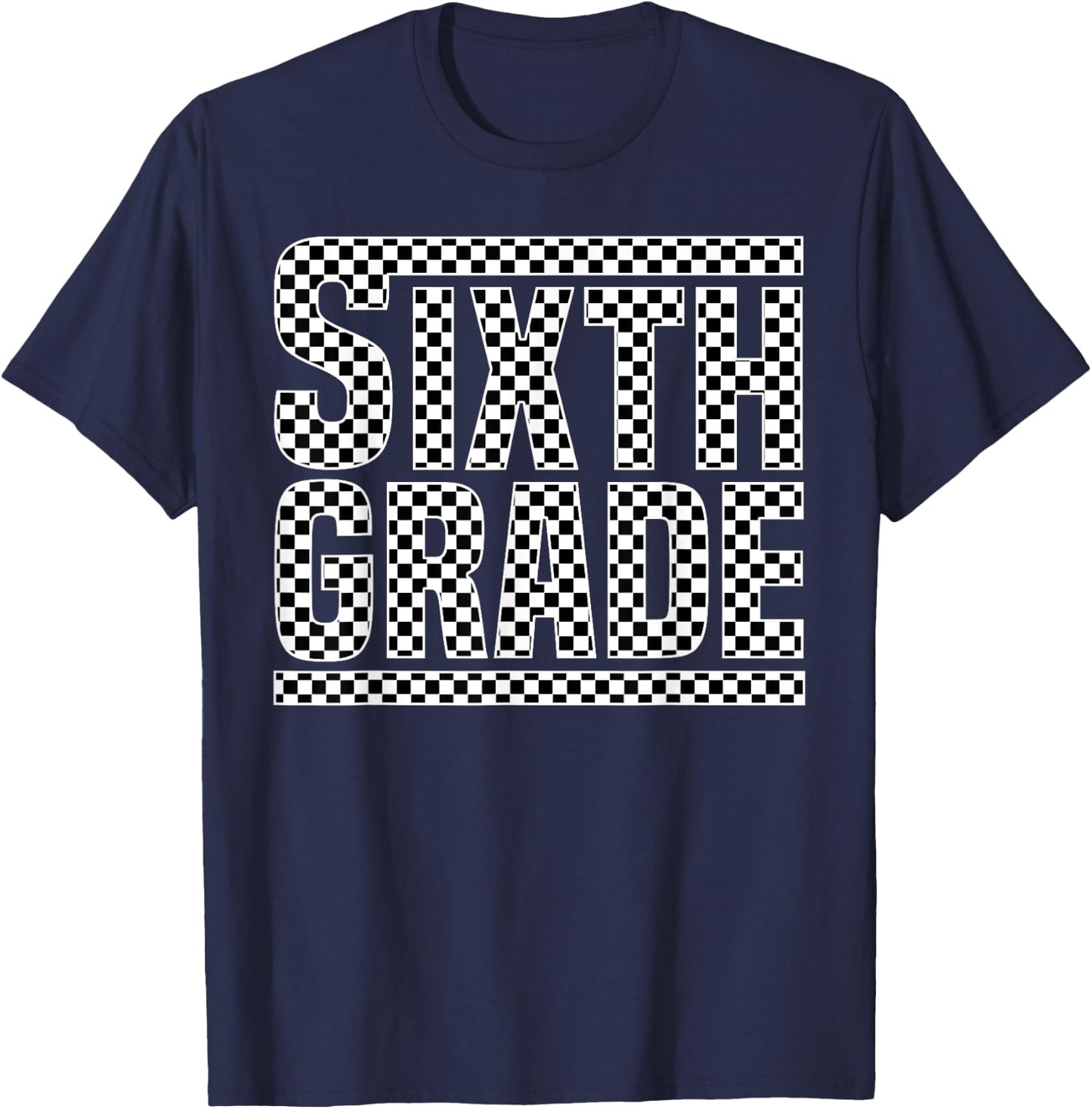 Checkered 6th Grade Back to School Boys Girls Kids Teacher T-Shirt - T-Shirt | Navy