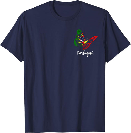 Portuguese Roots Butterfly Portuguese Pride Portuguese Flag T-Shirt - T-Shirt | Navy