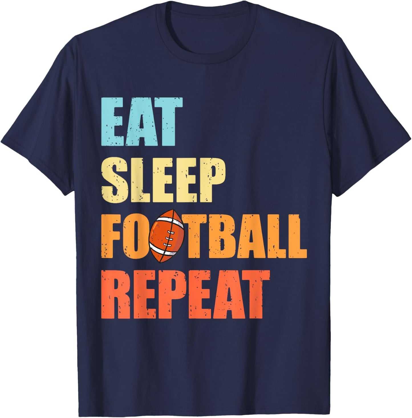 Eat Sleep Football Repeat Funny Retro Football Player Coach T-Shirt - T-Shirt | Navy