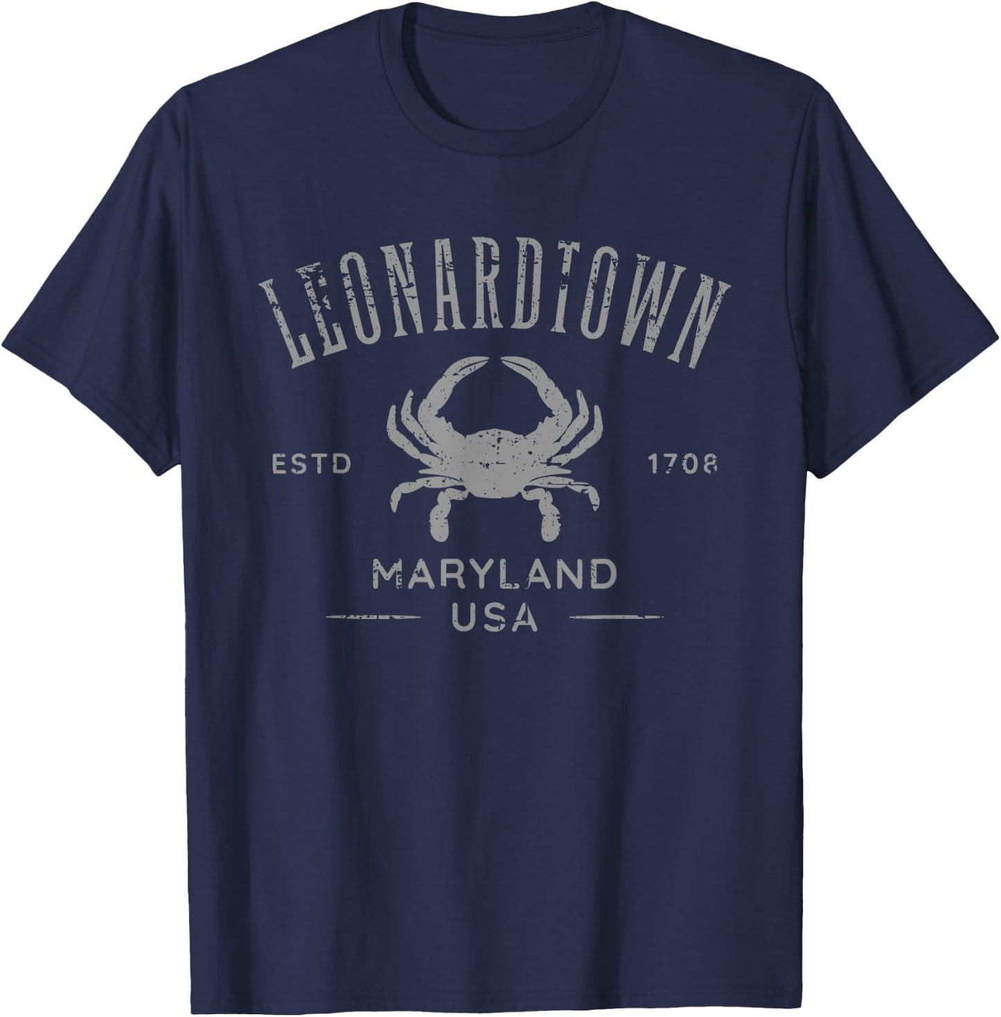 Leonardtown Maryland Vintage Distressed Crab Design T-Shirt - T-Shirt | Navy