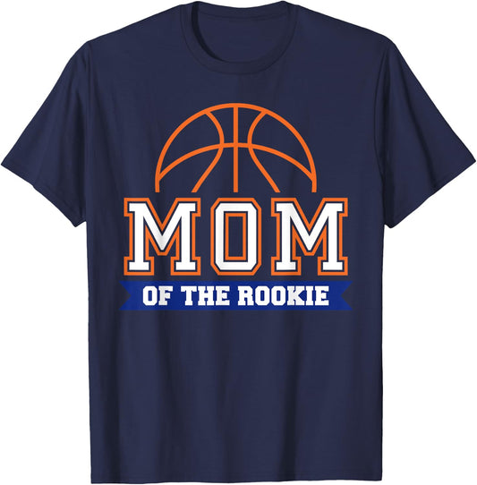 Mom of Rookie 1st Birthday Basketball Theme Matching Party T-Shirt - T-Shirt | Navy